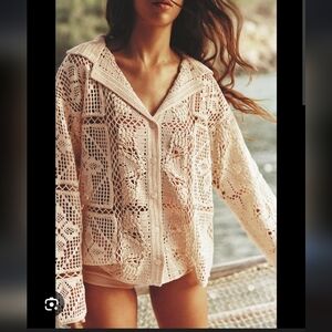 Zara Cream Patchwork See Through Crochet Sweater